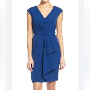 Adrianna Papell Blue Sleeveless V-neck Wrap Pleated Shift Dress Size 2